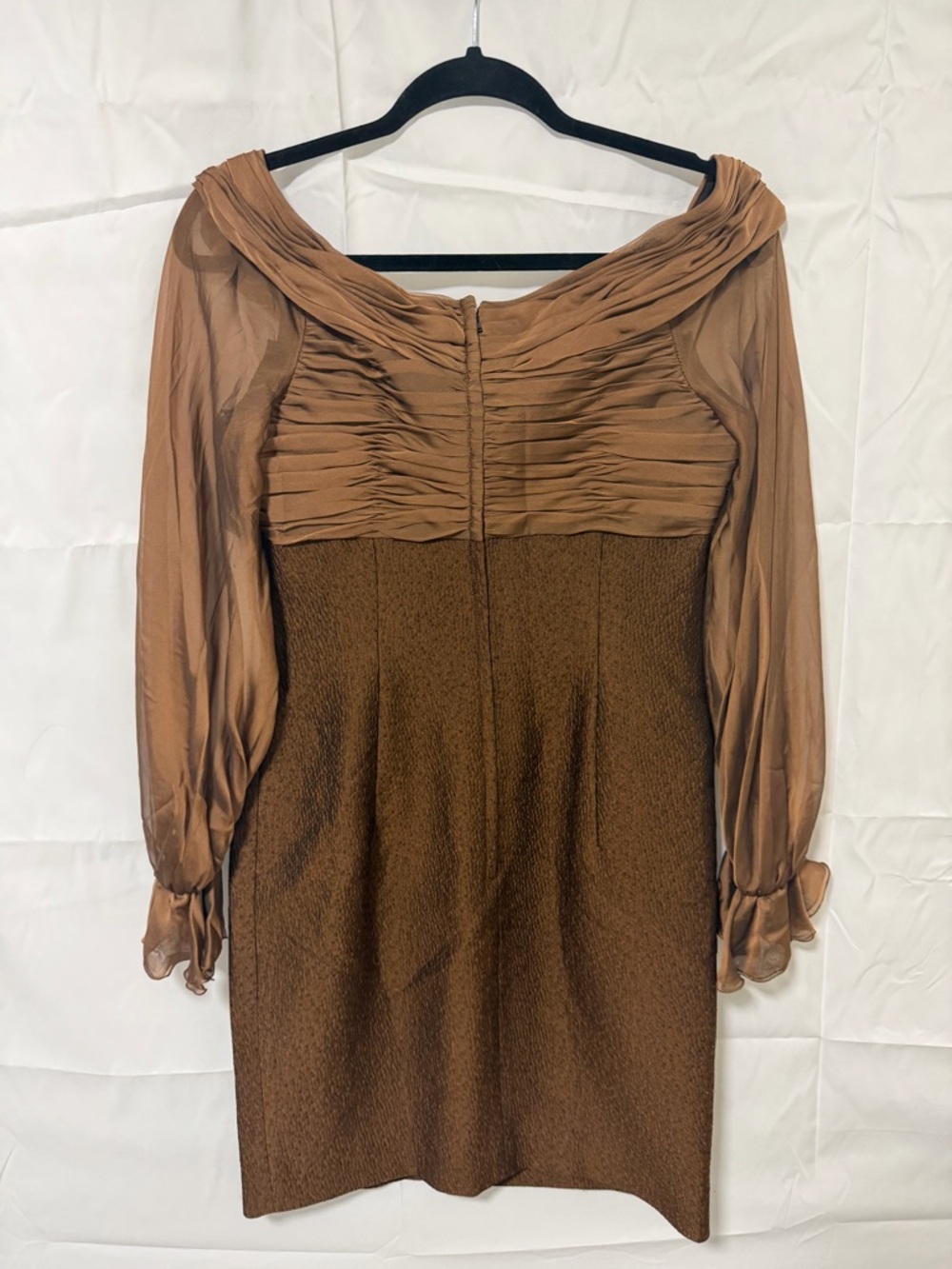 Liancarlo Brown Long-Sleeve Ruched Bodice Cocktail Dress - Picture 6 of 6